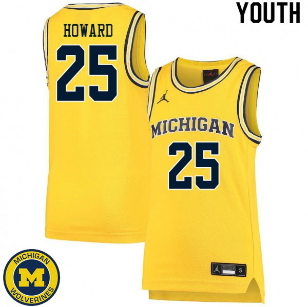 Youth Michigan Wolverines #25 Jace Howard Yellow Alumni Basketball Jersey